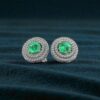 4.70 Cts Round Brilliant F/VS1 Diamonds Emerald Dual Halo Stud Earrings 14K Gold