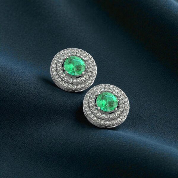 4.70 Cts Round Brilliant F/VS1 Diamonds Emerald Dual Halo Stud Earrings 14K Gold