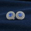 Pave 5.30 ct Round Brilliant F/VS1 Diamonds Blue Sapphire Stud Earrings 14K Gold