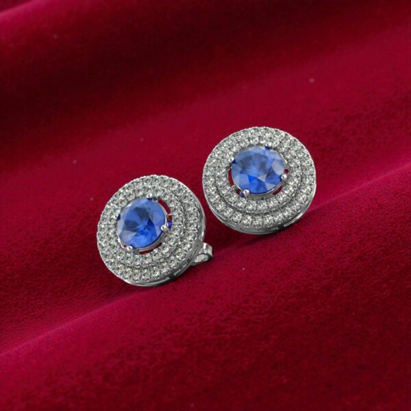 Pave 5.30 ct Round Brilliant F/VS1 Diamonds Blue Sapphire Stud Earrings 14K Gold