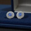 Pave 5.30 ct Round Brilliant F/VS1 Diamonds Blue Sapphire Stud Earrings 14K Gold