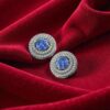 Pave 5.30 ct Round Brilliant F/VS1 Diamonds Blue Sapphire Stud Earrings 14K Gold