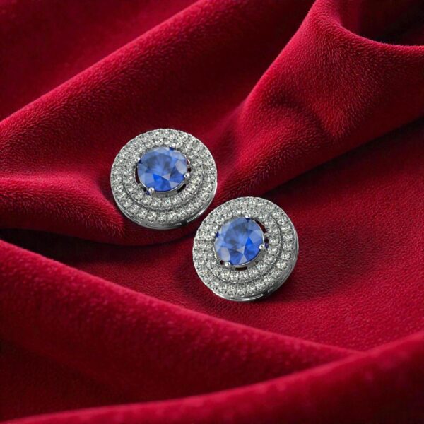 Pave 5.30 ct Round Brilliant F/VS1 Diamonds Blue Sapphire Stud Earrings 14K Gold