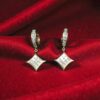 E-192 (11) Pave 2.18 Cts Princess Cut F/VS1 Diamonds Invisible-Set Dangle Earrings 14K Gold