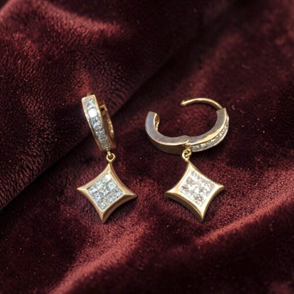 E-192 (19) Pave 2.18 Cts Princess Cut F/VS1 Diamonds Invisible-Set Dangle Earrings 14K Gold