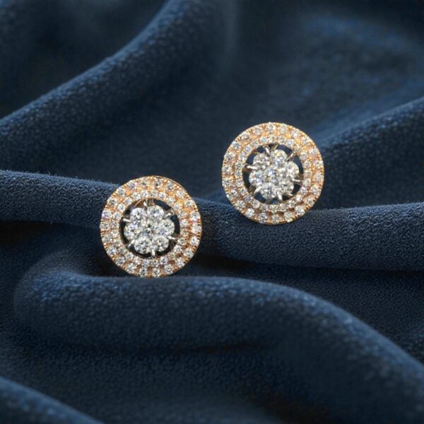 1.33 Cts Round Brilliant F/VS1 Diamonds Double Halo Stud Earrings 14K Rose Gold
