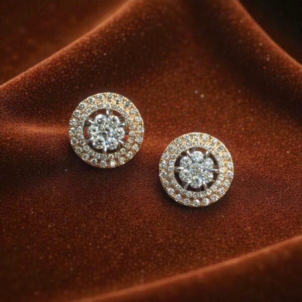 1.33 Cts Round Brilliant F/VS1 Diamonds Double Halo Stud Earrings 14K Rose Gold