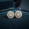 1.33 Cts Round Brilliant F/VS1 Diamonds Double Halo Stud Earrings 14K Rose Gold