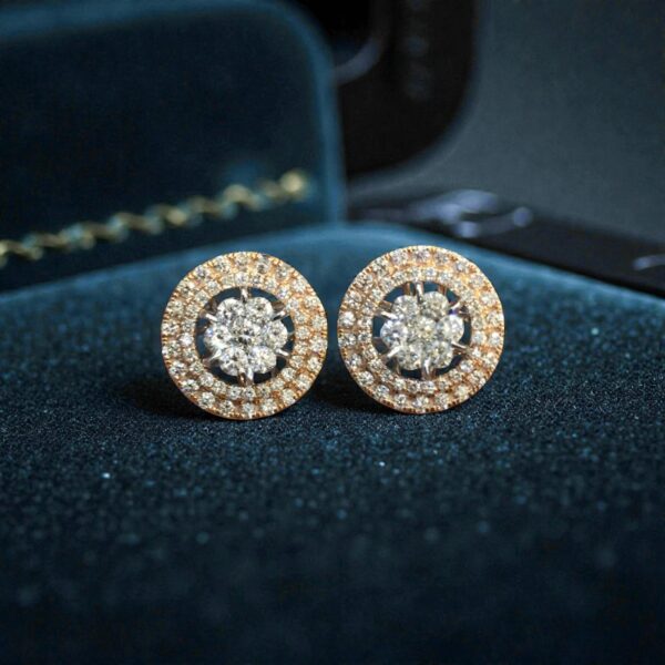 1.33 Cts Round Brilliant F/VS1 Diamonds Double Halo Stud Earrings 14K Rose Gold