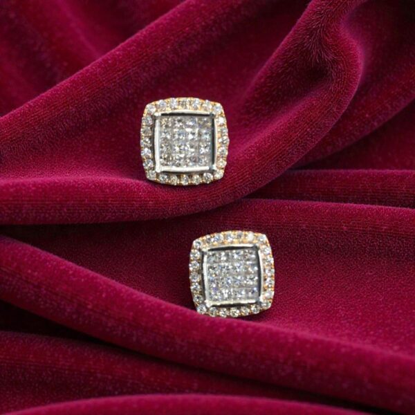 Pave 1.55 Cts Princess Round Shape F/VS1 Diamonds Stud Earrings In 14K Rose Gold