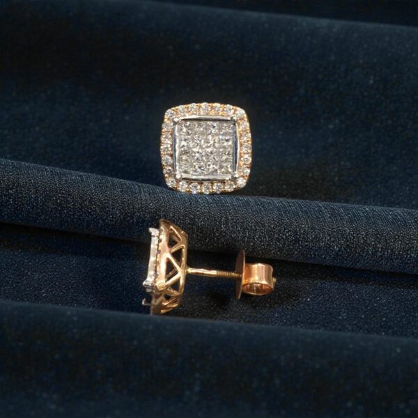 Pave 1.55 Cts Princess Round Shape F/VS1 Diamonds Stud Earrings In 14K Rose Gold
