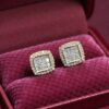 Pave 1.55 Cts Princess Round Shape F/VS1 Diamonds Stud Earrings In 14K Rose Gold