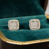 Pave 1.55 Cts Princess Round Shape F/VS1 Diamonds Stud Earrings In 14K Rose Gold