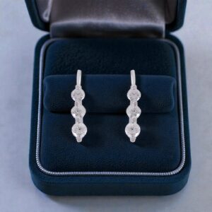 E-195 (4) 0.42 Carats Round Brilliant F/VS1 Diamonds Three-Stone Huggie Earrings 14K Gold