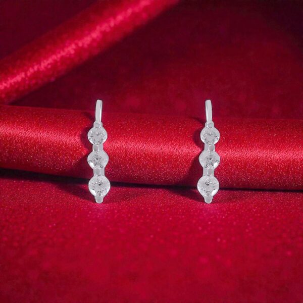 E-195 (5) 0.42 Carats Round Brilliant F/VS1 Diamonds Three-Stone Huggie Earrings 14K Gold
