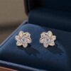 E-196 (4) Pave 0.96 Carats Round Brilliant F/VS1 Diamonds Stud Earrings In 14K Yellow Gold