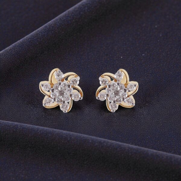 E-196 (5) Pave 0.96 Carats Round Brilliant F/VS1 Diamonds Stud Earrings In 14K Yellow Gold