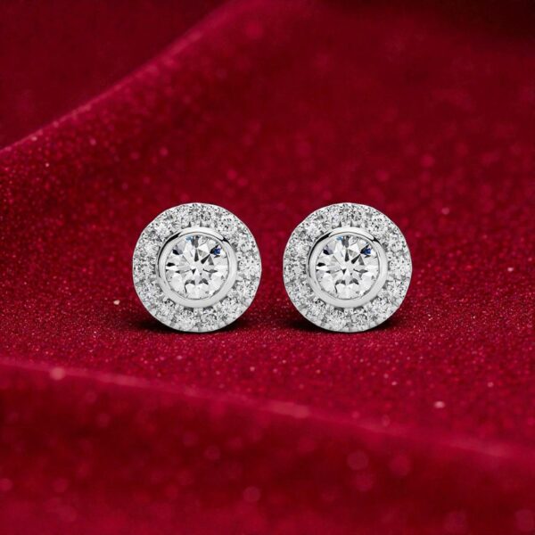 Classy 1.60 Cts Round Brilliant F/VS1 Diamonds Halo Stud Earrings 14K White Gold