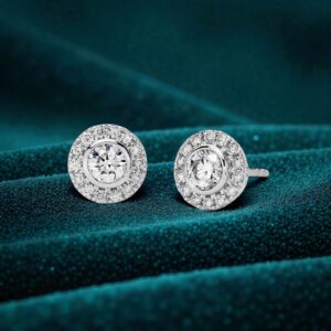 Classy 1.60 Cts Round Brilliant F/VS1 Diamonds Halo Stud Earrings 14K White Gold