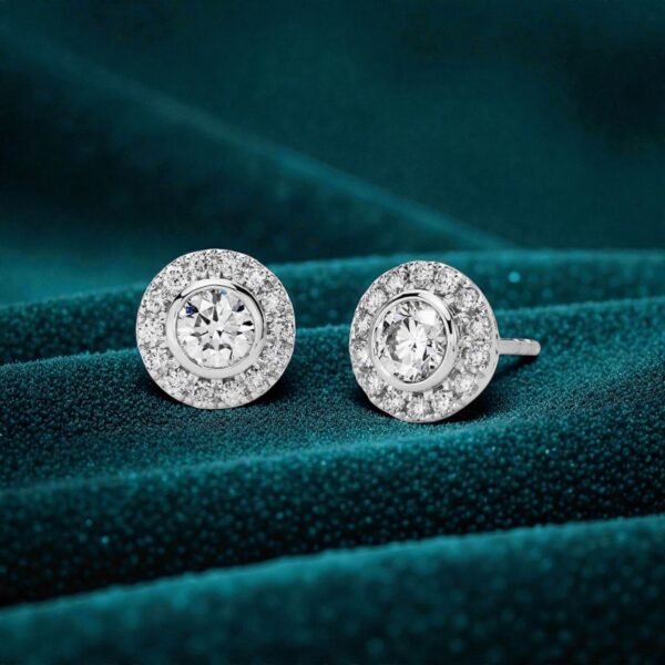 Classy 1.60 Cts Round Brilliant F/VS1 Diamonds Halo Stud Earrings 14K White Gold