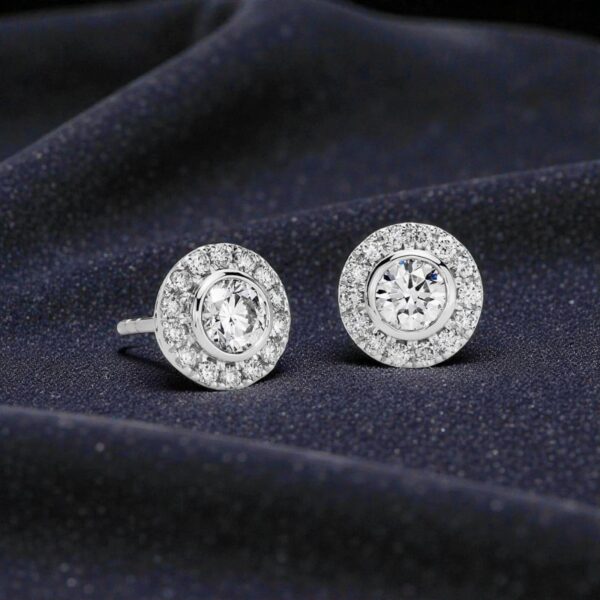 Classy 1.60 Cts Round Brilliant F/VS1 Diamonds Halo Stud Earrings 14K White Gold