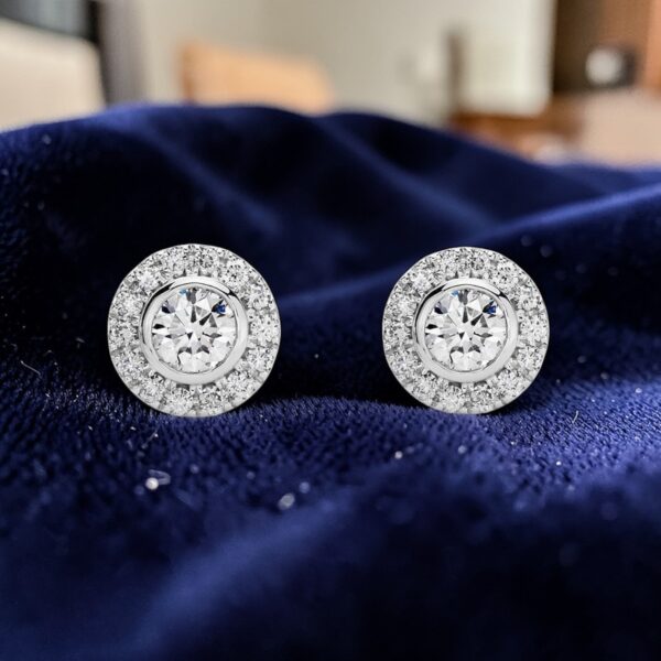 Classy 1.60 Cts Round Brilliant F/VS1 Diamonds Halo Stud Earrings 14K White Gold