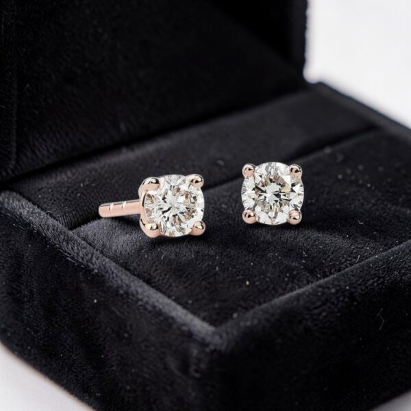 GIA Certified 1/2 Cts Round Brilliant F/VS1 Diamonds Stud Earrings 14K Rose Gold