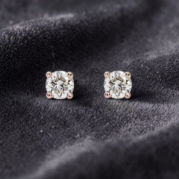 GIA Certified 1/2 Cts Round Brilliant F/VS1 Diamonds Stud Earrings 14K Rose Gold