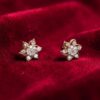 Pave 1.12 Ct Round Brilliant F/VS1 Diamonds Floral Stud Earrings 14K Yellow Gold