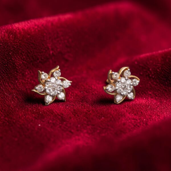 Pave 1.12 Ct Round Brilliant F/VS1 Diamonds Floral Stud Earrings 14K Yellow Gold
