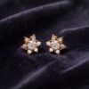Pave 1.12 Ct Round Brilliant F/VS1 Diamonds Floral Stud Earrings 14K Yellow Gold