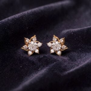 Home 11 Pave 1.12 Ct Round Brilliant F/VS1 Diamonds Floral Stud Earrings 14K Yellow Gold