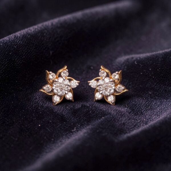 Pave 1.12 Ct Round Brilliant F/VS1 Diamonds Floral Stud Earrings 14K Yellow Gold
