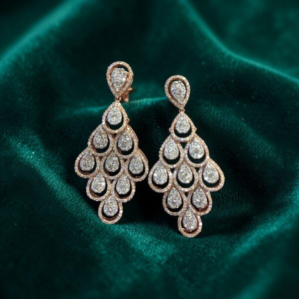 Stunning 6.33 Cts Round Brilliant Cut Diamonds Chandelier Earrings 14K Rose Gold