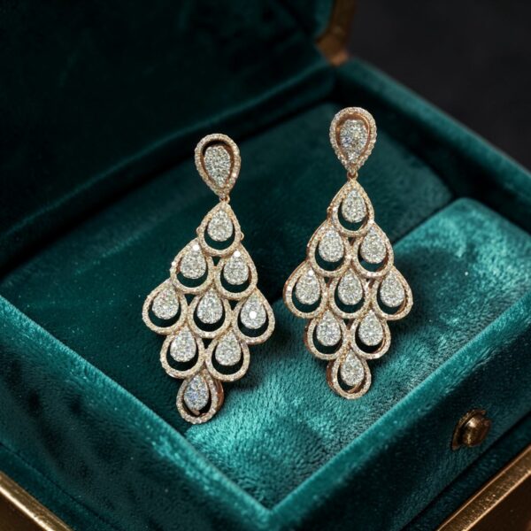 Stunning 6.33 Cts Round Brilliant Cut Diamonds Chandelier Earrings 14K Rose Gold