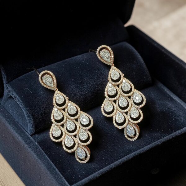 Stunning 6.33 Cts Round Brilliant Cut Diamonds Chandelier Earrings 14K Rose Gold