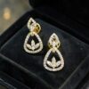 Pave 0.95 Cts Round Brilliant Cut F/VS1 Diamonds Stud Earrings 14K Yellow Gold