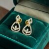 Pave 0.95 Cts Round Brilliant Cut F/VS1 Diamonds Stud Earrings 14K Yellow Gold