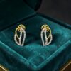 Pave 0.59 Cts F/VS1 Round Brilliant Cut Natural Diamonds Stud Earrings 14K Gold