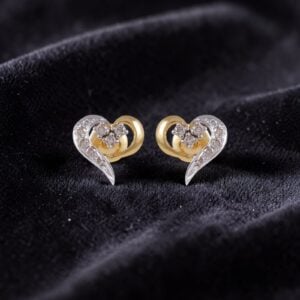 0.72 Cts Round Brilliant F/VS1 Diamonds Heart Stud Earrings Fine 14K Yellow Gold