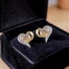 E-212 (8) 0.72 Cts Round Brilliant F/VS1 Diamonds Heart Stud Earrings Fine 14K Yellow Gold
