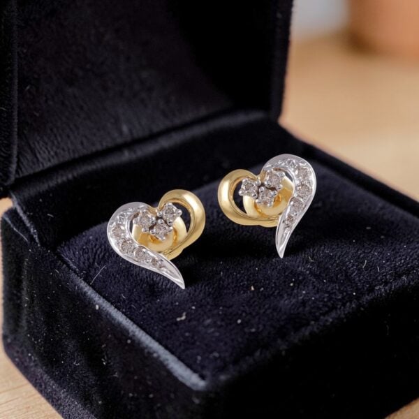 E-212 (8) 0.72 Cts Round Brilliant F/VS1 Diamonds Heart Stud Earrings Fine 14K Yellow Gold