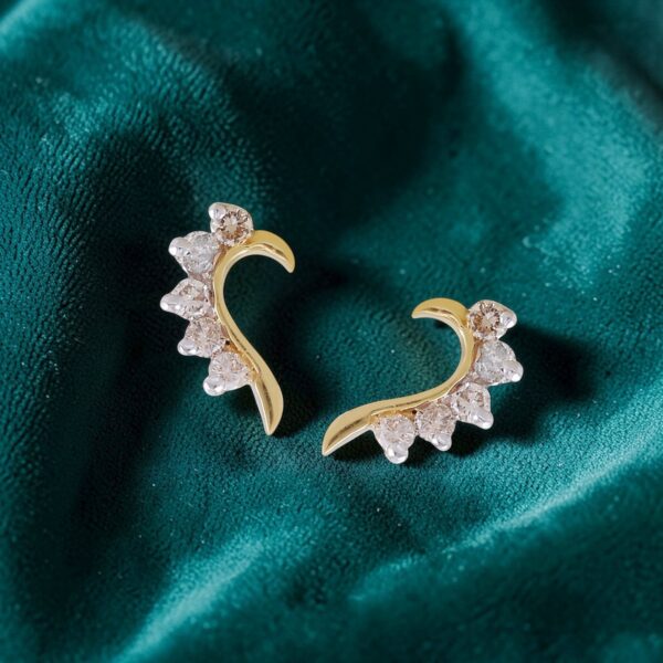 Elegant 0.70 Cts Round Brilliant F/VS1 Diamonds Curve Stud Earrings In 14K Gold
