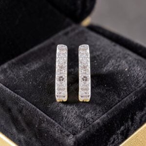 E-214 (6) Pave 0.35 Cts Round Brilliant Cut F/VS1 Diamonds Clip-On Hoop Earrings 14K Gold