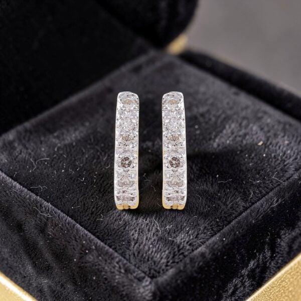 Pave 0.35 Cts Round Brilliant Cut F/VS1 Diamonds Clip-On Hoop Earrings 14K Gold