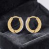 Pave 0.35 Cts Round Brilliant Cut F/VS1 Diamonds Clip-On Hoop Earrings 14K Gold