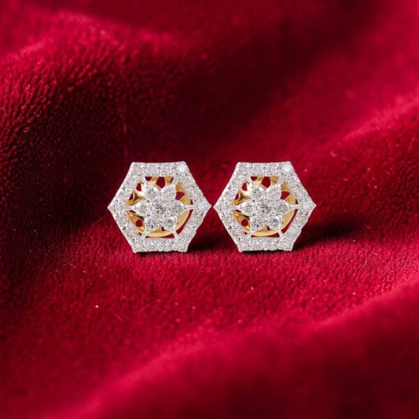 Pave 1.10 Cts Round Brilliant F/VS1 Diamonds Screw Stud Earrings 14K Yellow Gold