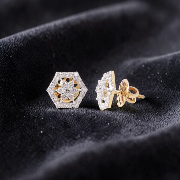 Pave 1.10 Cts Round Brilliant F/VS1 Diamonds Screw Stud Earrings 14K Yellow Gold