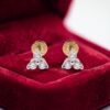 Exquisite 0.17 Cts Round Brilliant F/VS1 Diamonds 3-Stone Stud Earrings 14K Gold