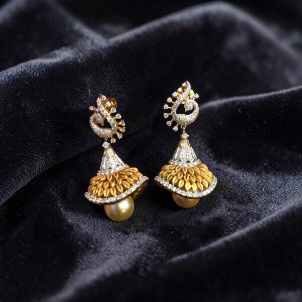 Stunning 21.73 Cts Round Brilliant F/VS1 Diamonds Pearl Jhumki Earrings 14K Gold